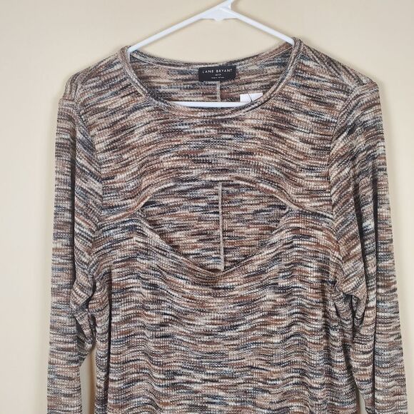 Lane Bryant Brown Marled Cutout Long Sleeve Blouse Size 18/20 - Picture 2 of 7